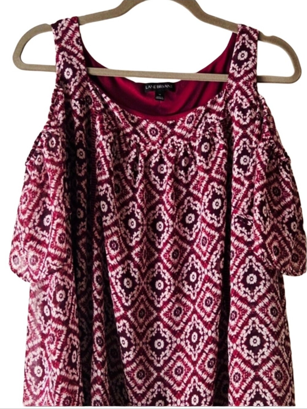 Boho Cold Shoulder Blouse - Burgendy & White